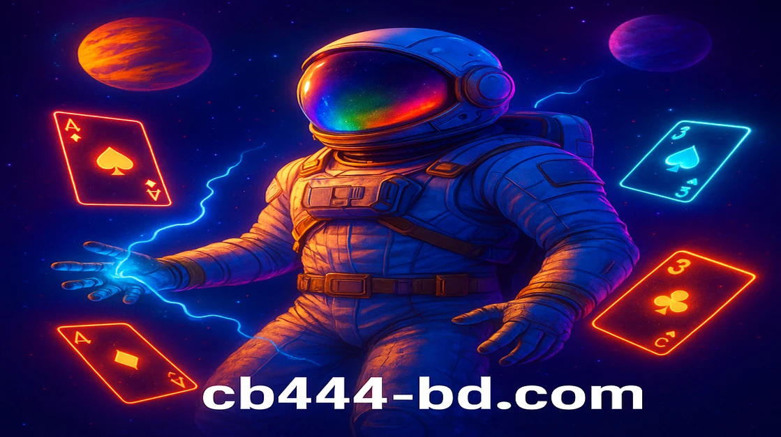 cb444 এর সহায়তায় স্পেস স্যুট পরে আলোয় ঝলমলে নভচারী 'Spaceman' বহির্বিশ্বে গ্রহ ও নিয়ন্ত্রক প্যানেলগুলোর মাঝে ভাসছে।
